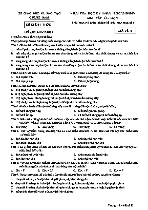 Đề kiểm tra học kỳ 2 môn Vật lý Lớp 9 - Mã đề B - Năm học 2018-2019 - Sở giáo dục và đào tạo Quảng Nam